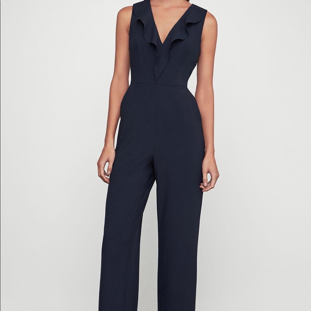 BCBGMAXAZRIA navy v-neck ruffle front jumpsuit NWT